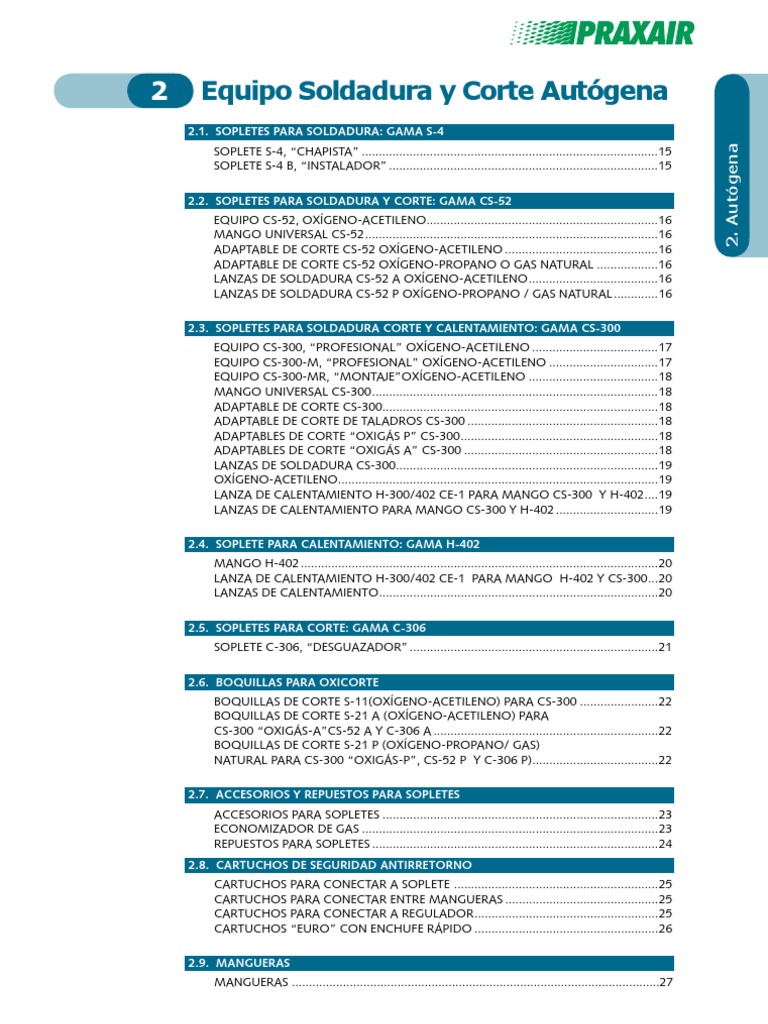 Catalogo Autogena Praxair PDF Industria química Soldadura