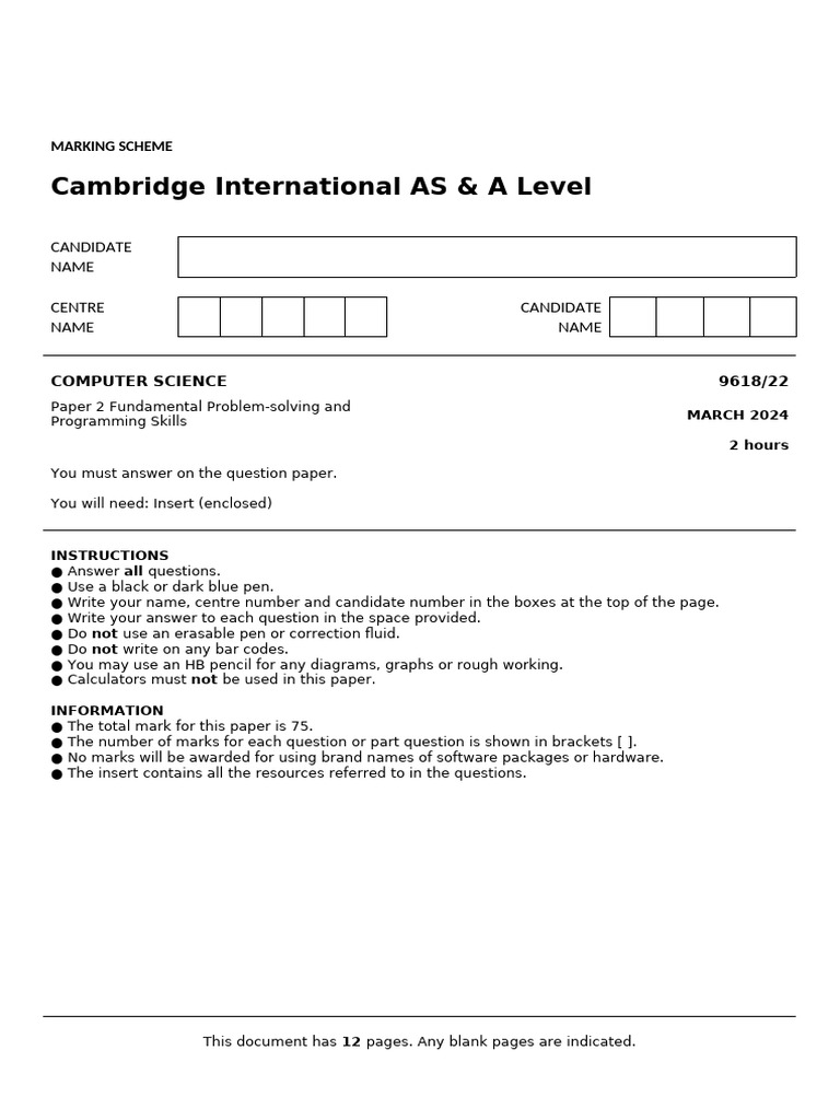 Computer Science Paper 2 Marking Scheme | PDF