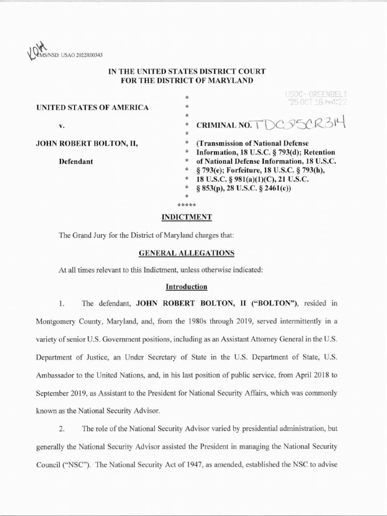 John Bolton Indicted | PDF
