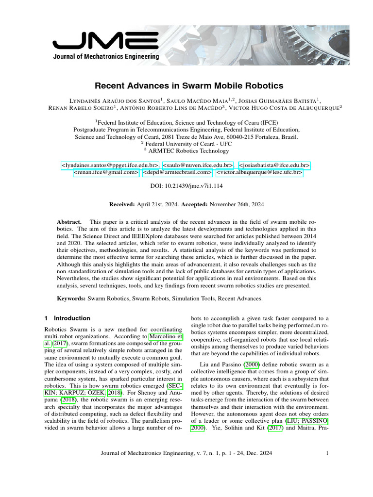 Recent Trends in Swarm Robotics Research | PDF | Robotics | Robot