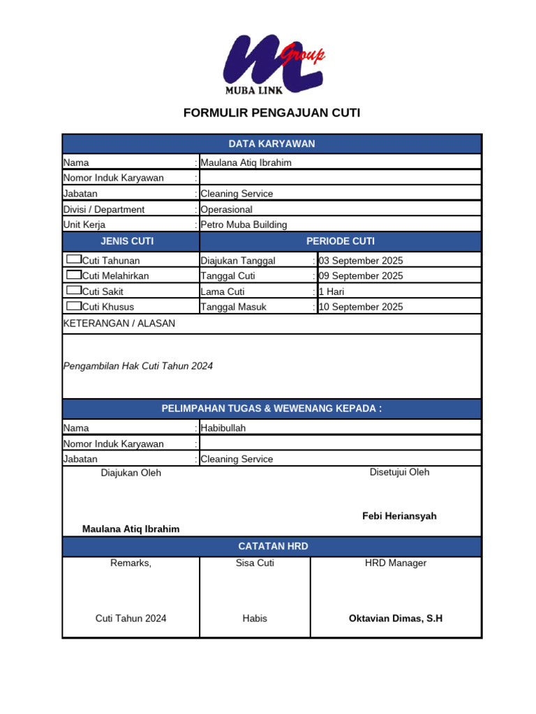 Formulir Pengajuan Cuti Karyawan | PDF