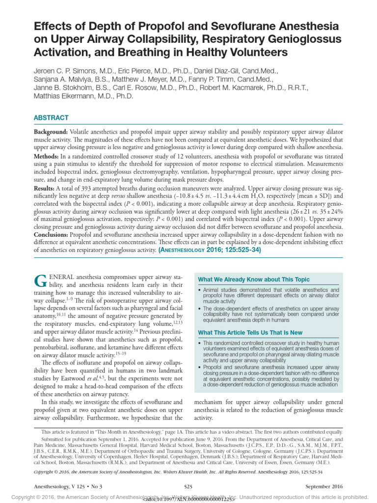 Effects of Depth of Propofol and Sevoflurane.22 | PDF | Anesthesia ...