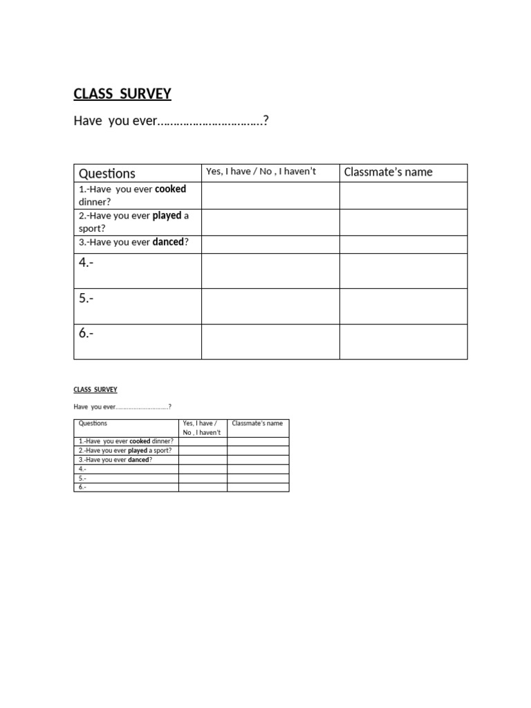 Classmate Experience Survey Questions | PDF