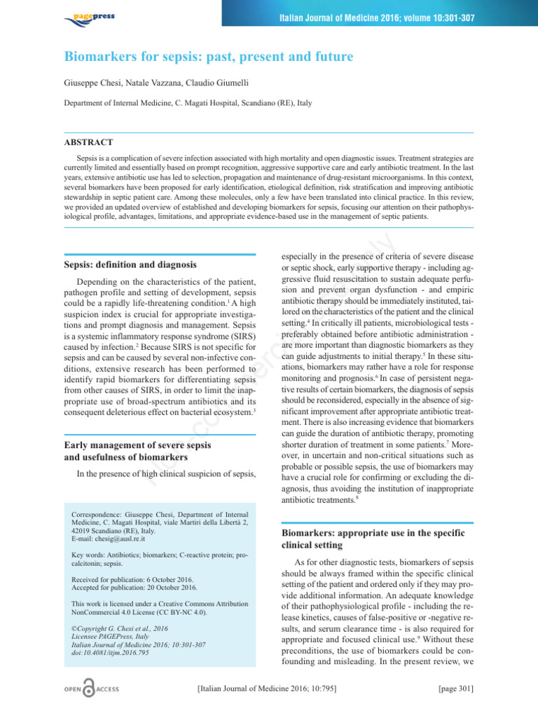 Sepsis Diagnosis and Biomarkers Review | PDF | Sepsis | C Reactive Protein