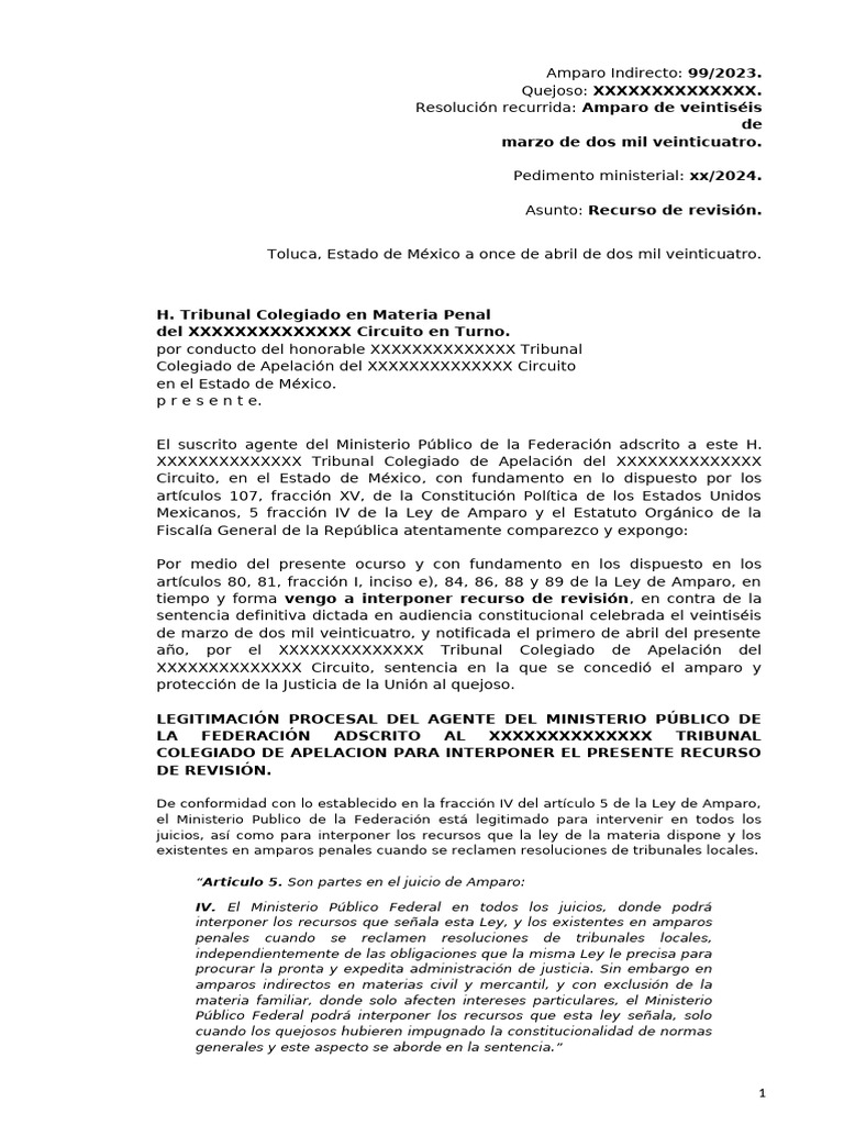 Recurso de Revisión en Amparo Indirecto | PDF | Apelación | Sentencia (ley)
