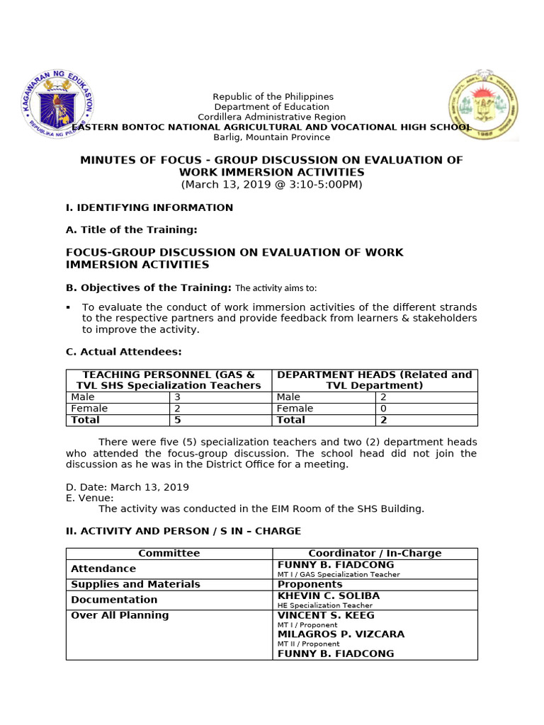Completion Report On FGD For WI Activities | PDF