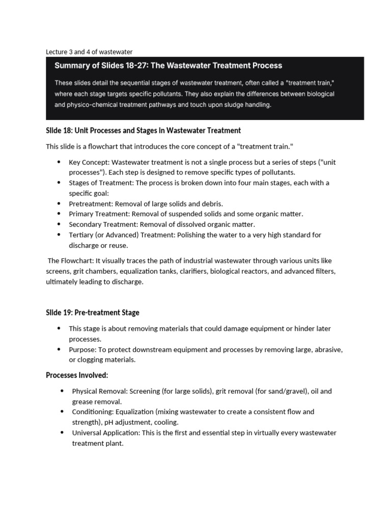 Wastewater Treatment Process Overview | PDF | Sewage Treatment | Water ...