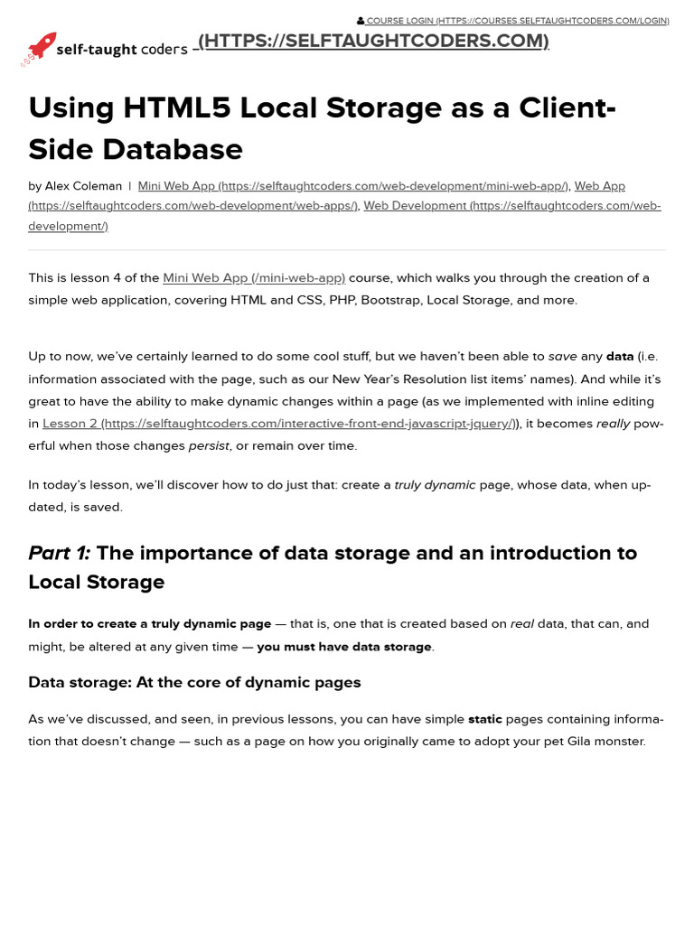 HTML5 Local Storage for Web Apps | PDF | Json | J Query