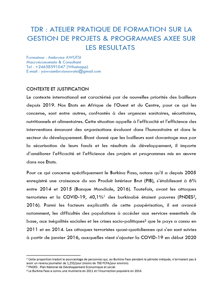 Formation sur la gestion de projets GAR | PDF | Gestion de projet ...