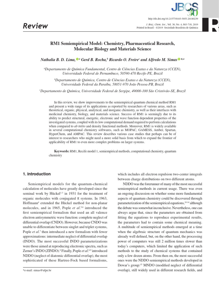 RM1 Semiempirical Model in Chemistry | PDF | Computational Chemistry ...