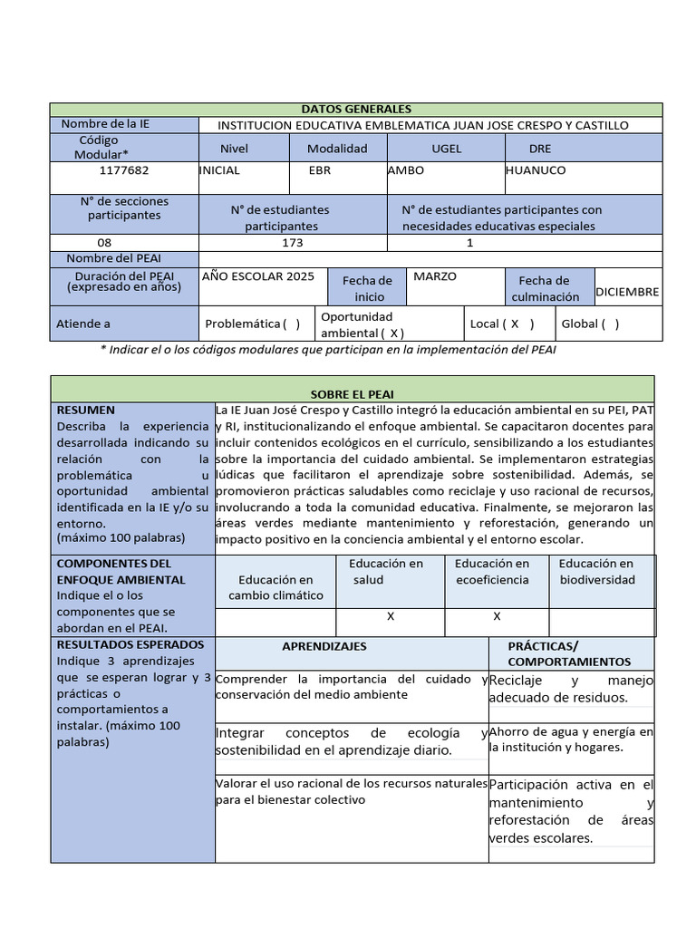 Proyecto Educativo Ambiental 2025 | PDF | Sustentabilidad | Ambientalismo