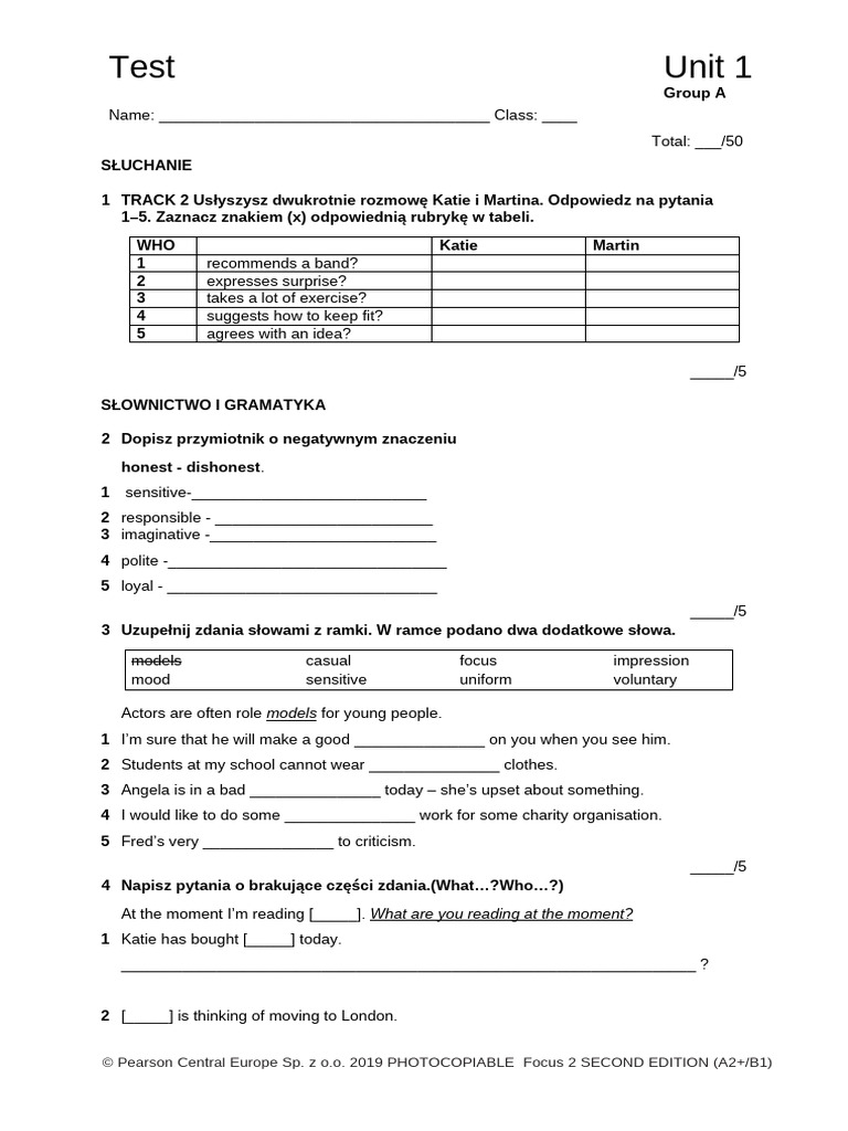 Focus 2 Test 1 | PDF