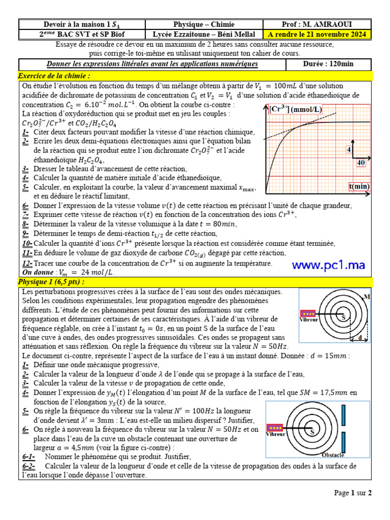 Devoir de Physique-Chimie Bac SVT 2024 | PDF | Lumière | Vagues