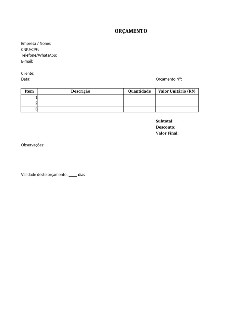 Modelo de Orçamento Empresarial | PDF