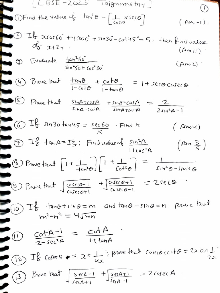 Trigonometry Cbse Pyq | PDF