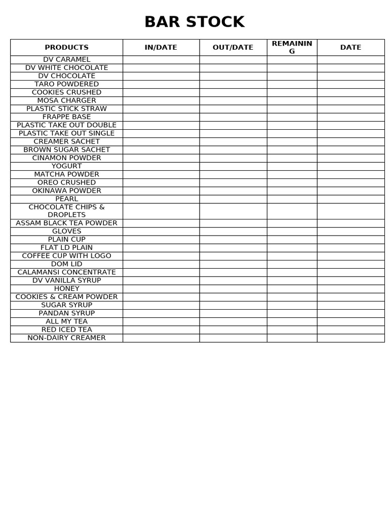 Bar Stock Inventory List | PDF