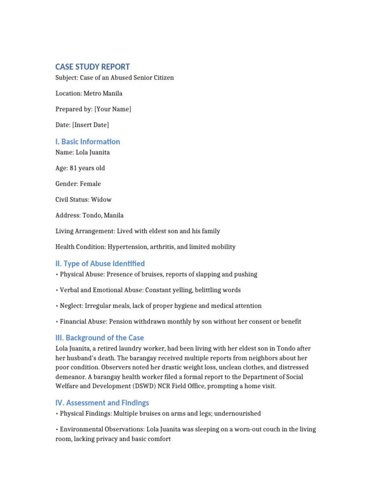 Elder Abuse Case Study: Lola Juanita | PDF | Social Policy
