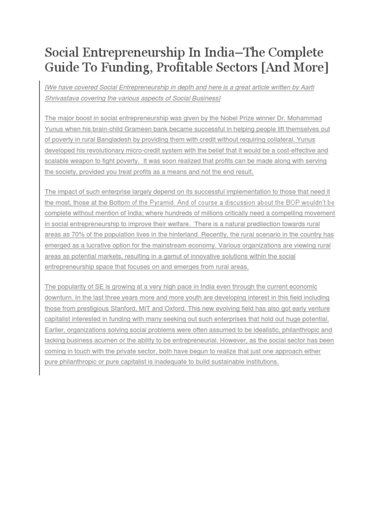 Social Entrepreneurship in India | PDF | Venture Capital | Corporate ...