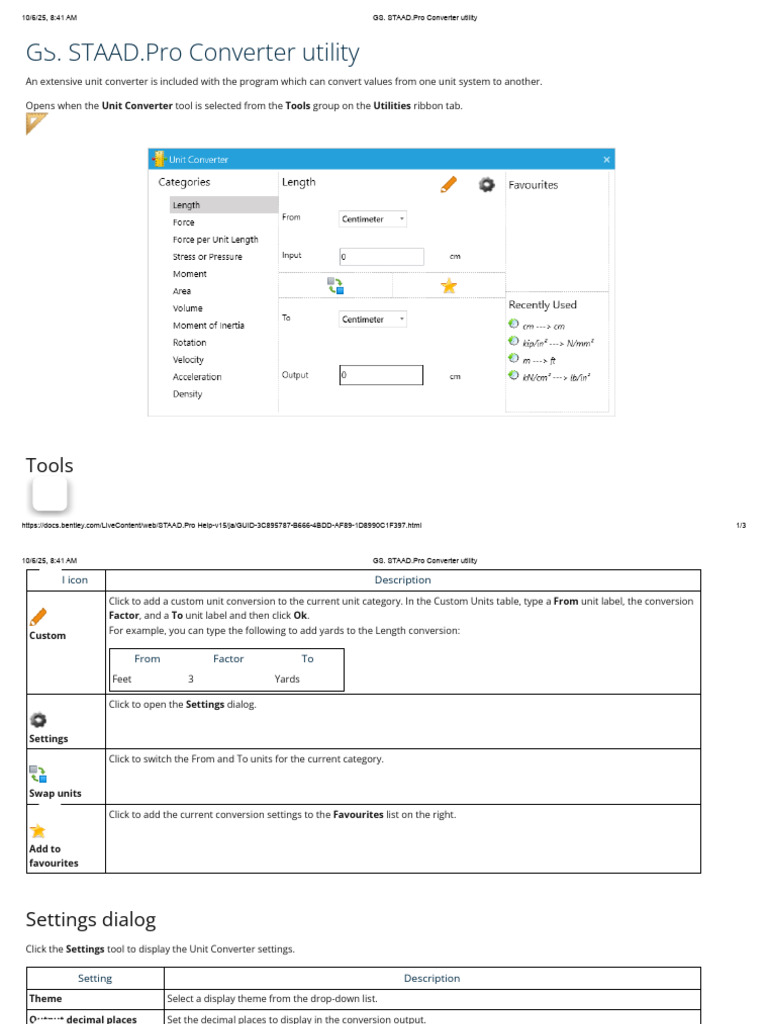 STAAD.Pro Unit Converter Tool Guide | PDF | Software | Computing