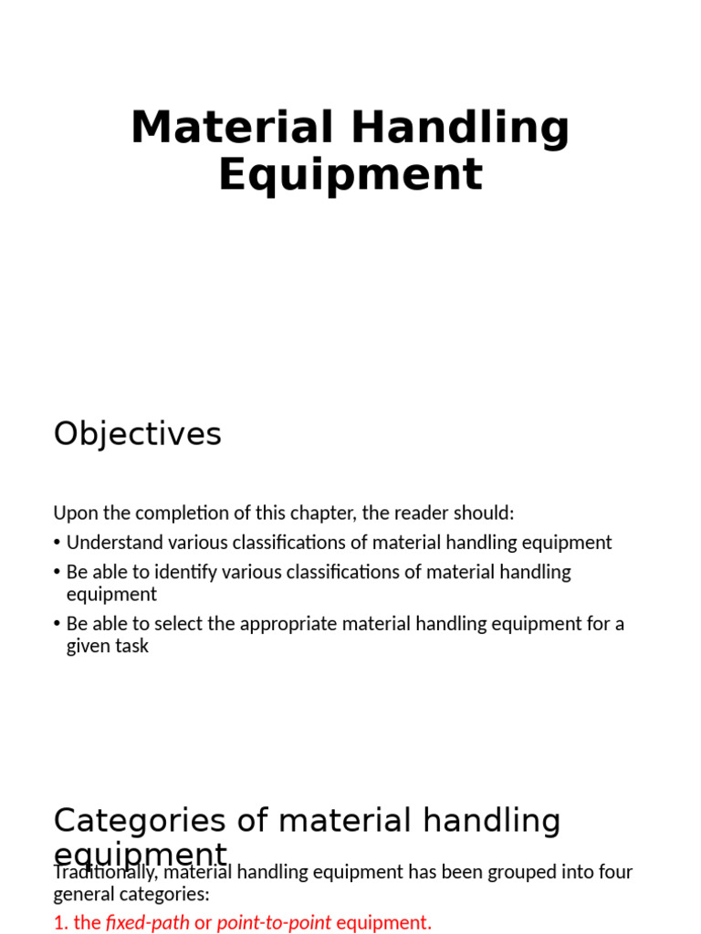 Material Handling Equipment Overview | PDF | Secondary Sector Of The ...