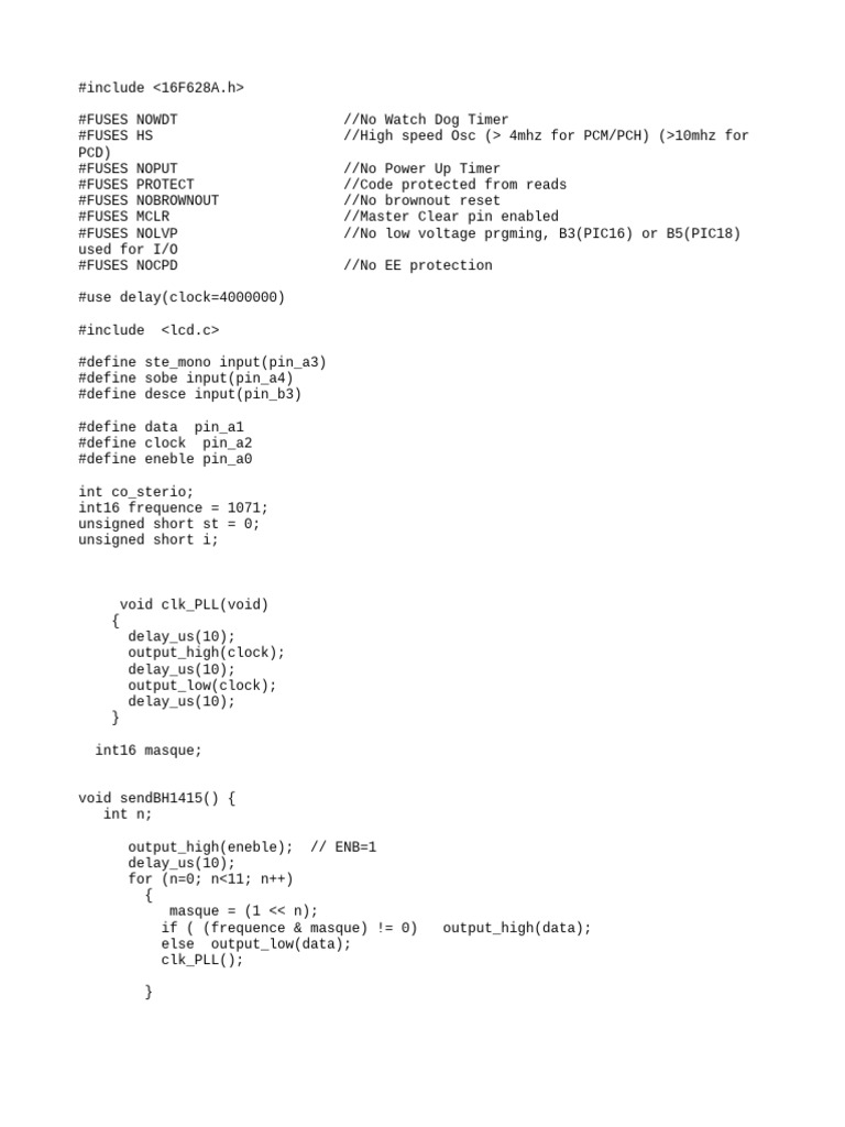 PIC16F628A PLL Control Code | PDF | Digital Electronics | Electronic ...