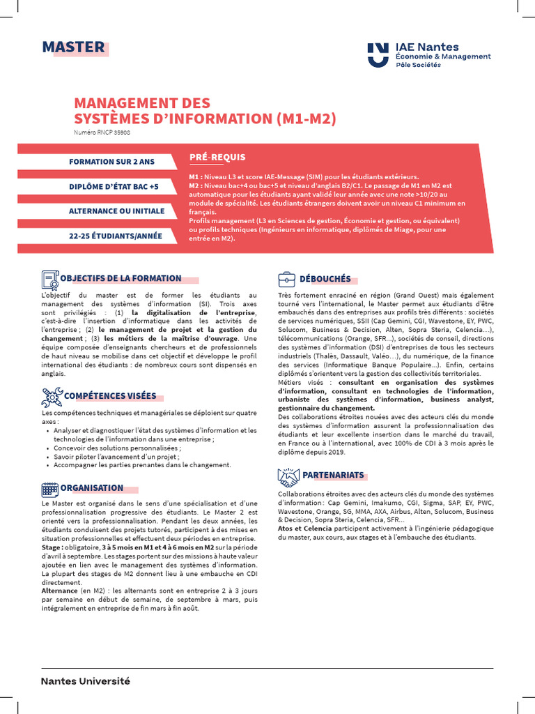 Master en Management des Systèmes d'Information | PDF | Système d ...
