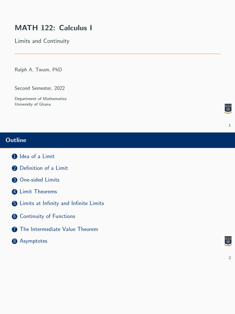 122Lec2-Limits Mathematics | PDF | Limit (Mathematics) | Continuous ...