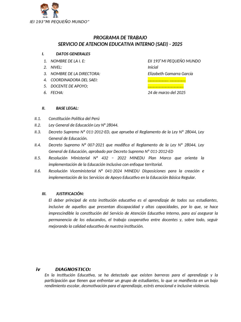 Programa SAEI para Educación Inclusiva 2025 | PDF | Aprendizaje