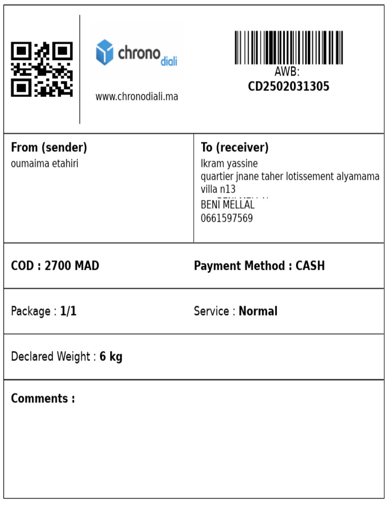 Shipping Label CD2502031305 | PDF