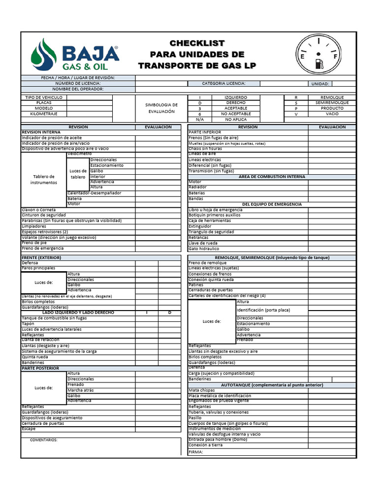Checklist de Seguridad para Transporte de Gas LP | PDF | Vehículos ...