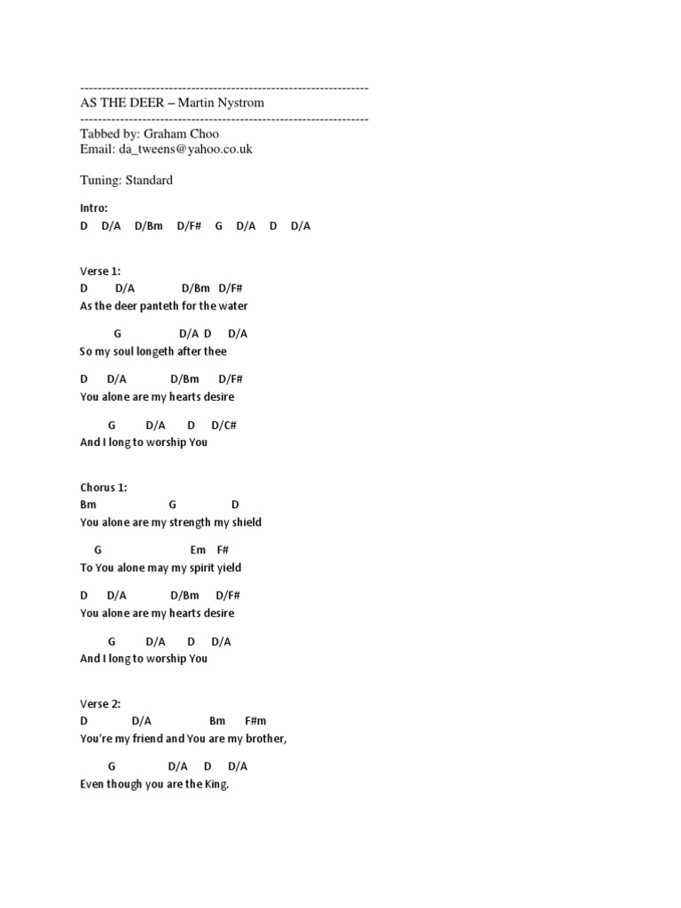 As The Deer Lyrics And Chords Pdf Song Structure Songs