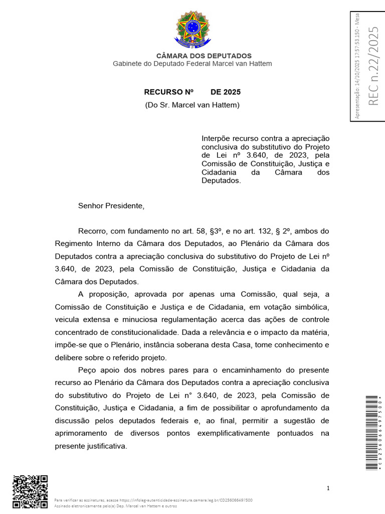 Tramitacao-REC-22-2025-2 RECURSO No DE 2025 (Do Sr. Marcel Van Hattem ...