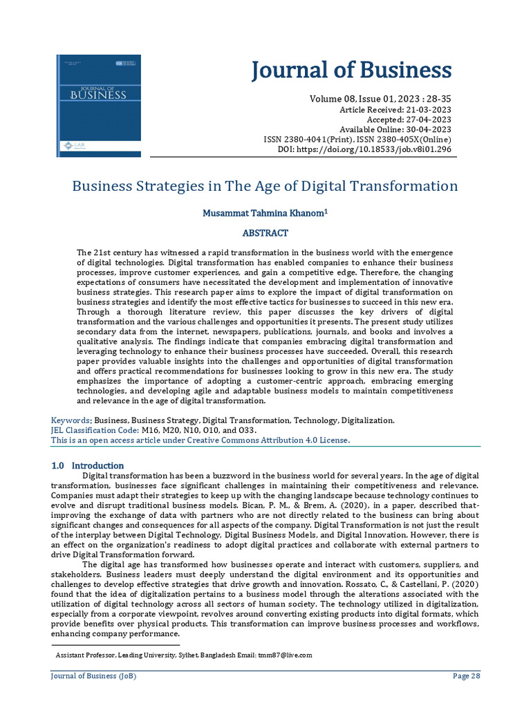 Business Strategies for Digital Transformation | PDF | Strategic ...