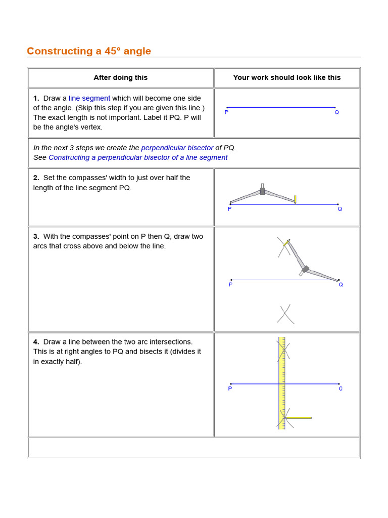 Instructions For Drawing A 45 Degree Angle With Compass and ...