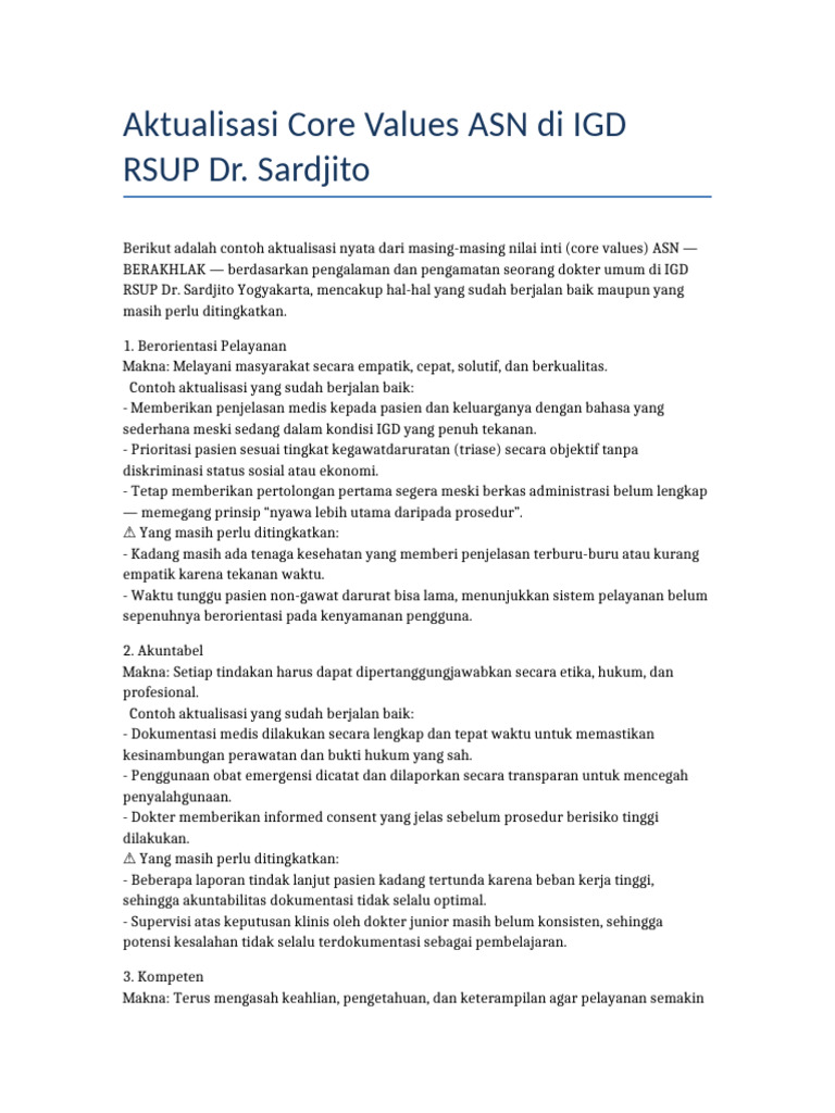 Aktualisasi Nilai ASN di IGD RSUP Sardjito | PDF