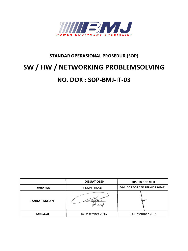 SOP Pemecahan Masalah SW/HW/Jaringan | PDF