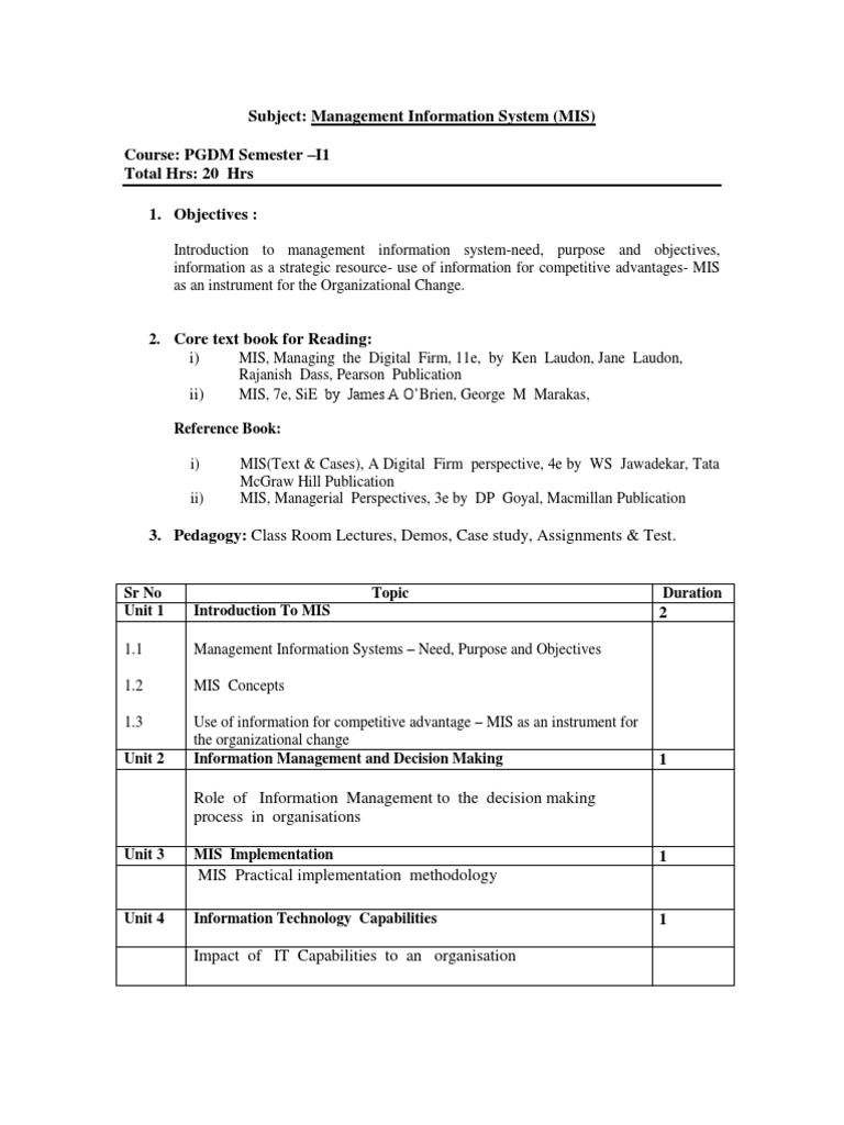 MIS - Syllabus 11-13 Batch | PDF | Management Information System ...