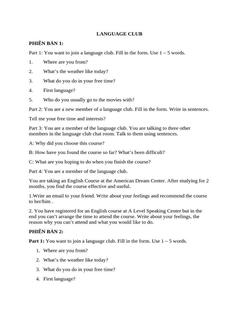 Language Club Membership Guide | PDF