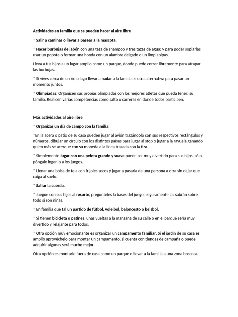 Actividades en Familia Que Se Pueden Hacer Al Aire Libre | PDF