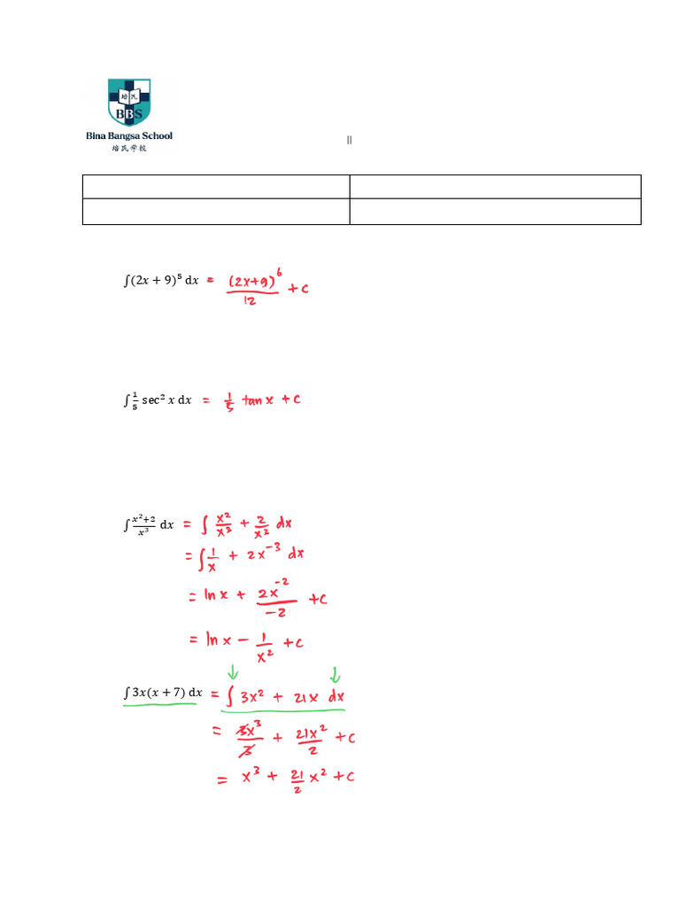 Worksheet Integration MS | PDF