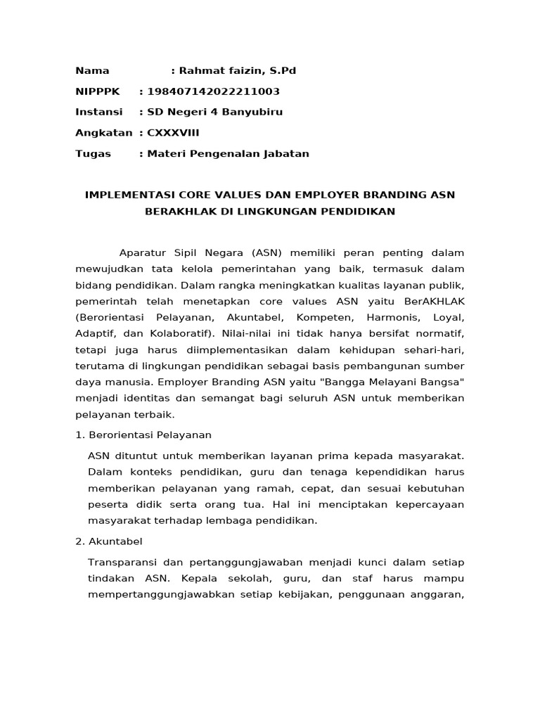 Implementasi Core Values ASN di Pendidikan | PDF