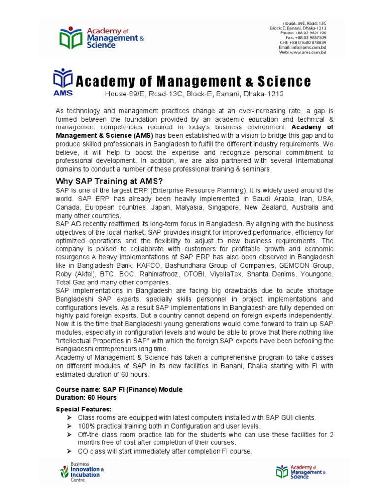SAP Training Programs in Dhaka | PDF | Profit (Accounting) | Sap Se