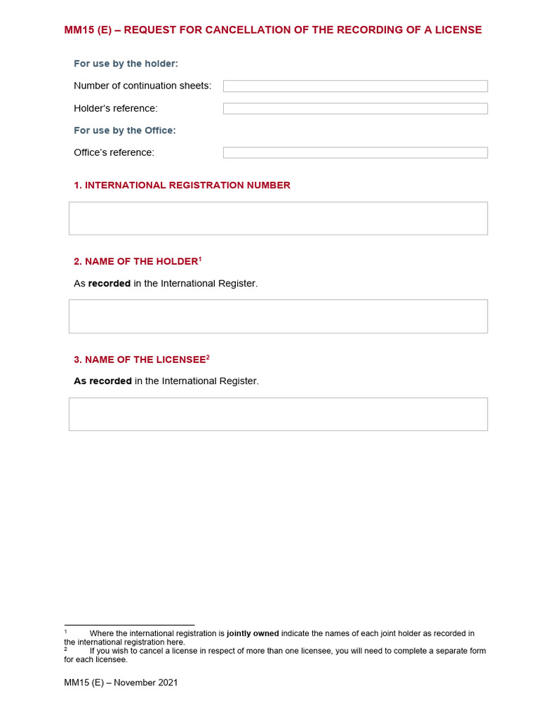 Visual Reference: Form Mm15 Cancel A Trademark License