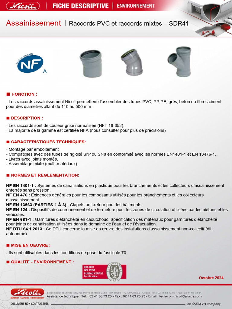 Raccords Assainissement Nicoll en PVC et Multi-Matériaux | PDF
