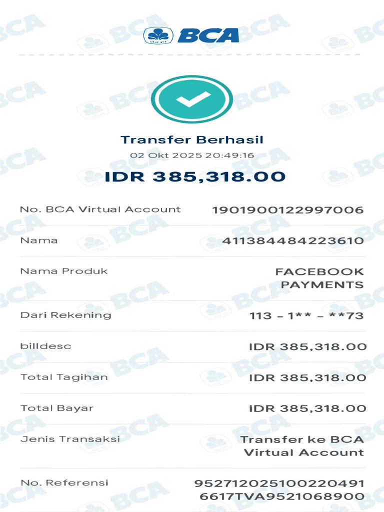 Transfer BCA Virtual Account 2025 | PDF