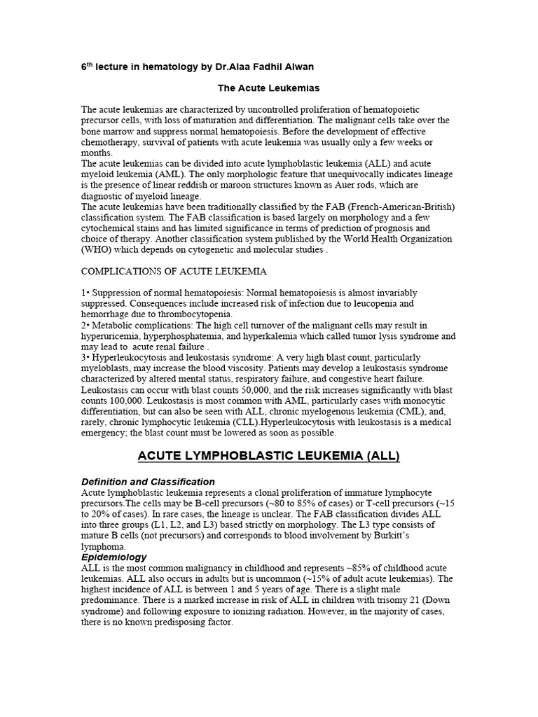 Image result for Acute Leukemias Overview and Complications | PDF | Leukemia ...