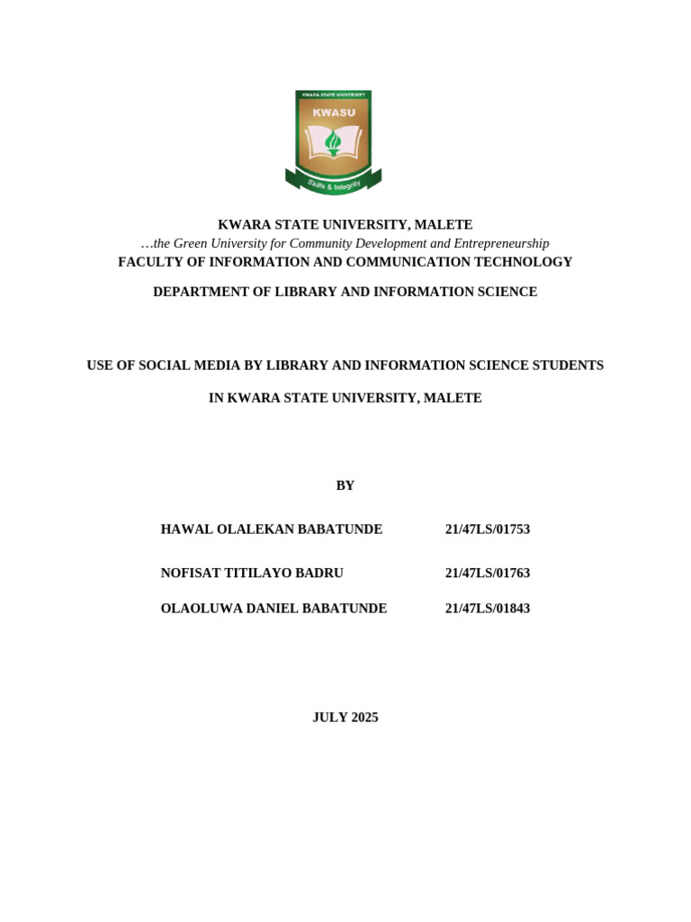 Social Media Use by LIS Students in Kwara | PDF | Social Media ...