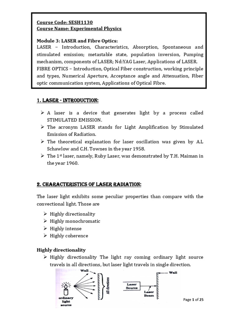 Laser and Fibre Optics Overview | PDF | Laser | Optical Fiber