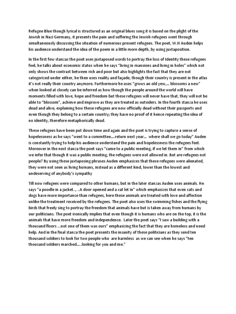 Refugee Blues Final Refugee Poetry