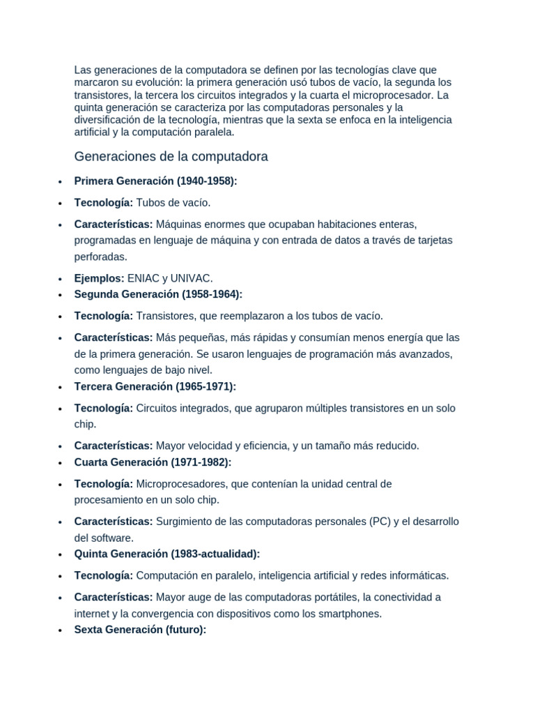Evolución de las Generaciones de Computadoras | PDF